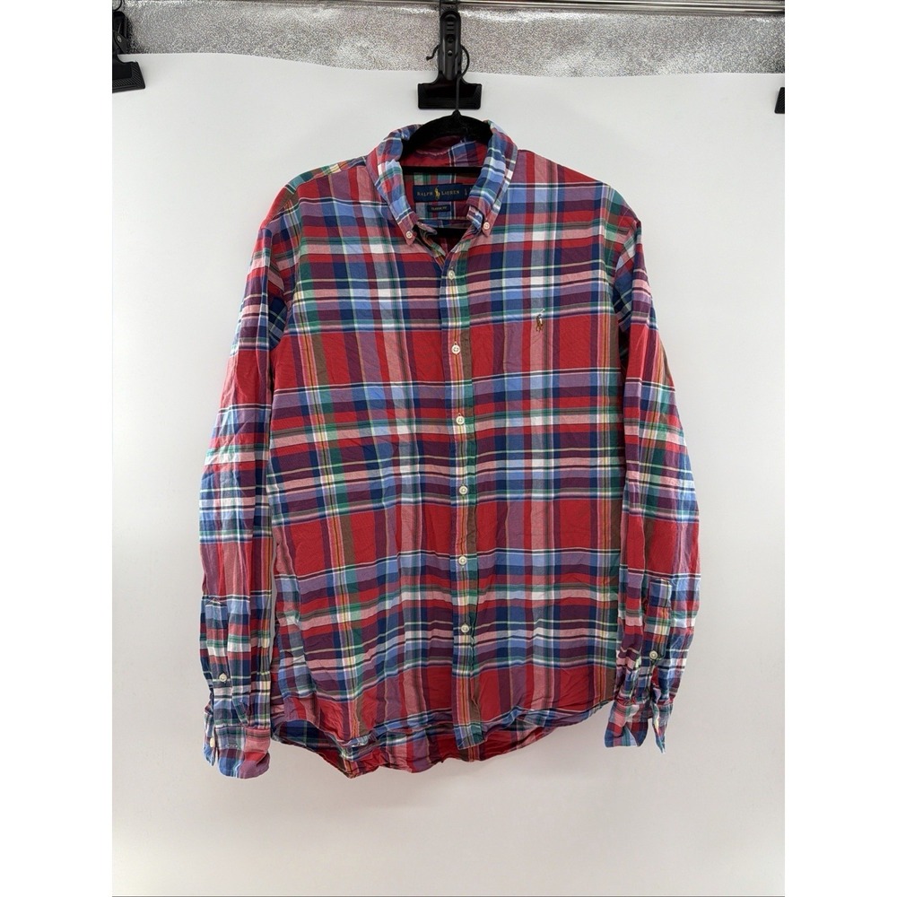 Polo Ralph Lauren Mens Large Classic Fit Performance Plaid Button Down Shirt Red